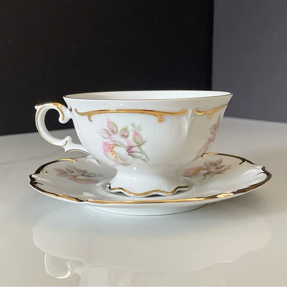 Wild Rose Cup & Saucer - Schuman Germany E&R Golden Crown